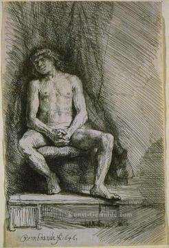  nackt Malerei - Studie vom nackten Mann sitzend vor einem Vorhang SIL Rembrandt